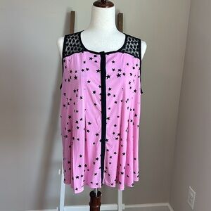 Elle Sleeveless Pink Top with Black Star and Top Lace  Design Size Large in GUC